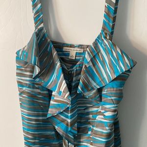 100% Silk V-Neck Teal and Brown Tank | Banana Republic